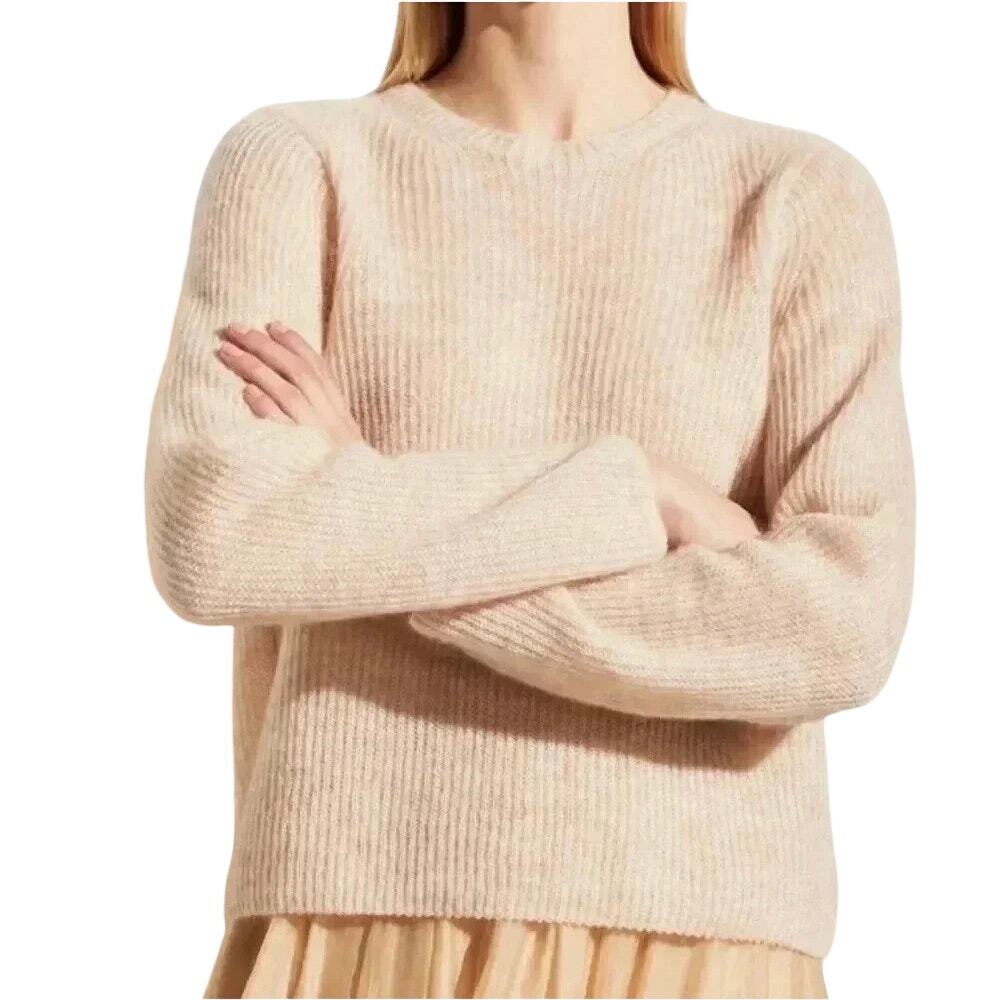 Vince Featherweight Ribbed Mohair Pullover Knit‎ Pale Fawn Cream